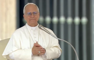 El Papa León XIV, durante la Audiencia General del 1 de octubre de 2025. Crédito: Vatican Media.