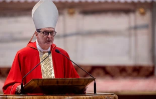 El Cardenal Claudio Gugerotti preside la Misa de los Novendiales del 2 de mayo de 2025. Crédito: Daniel Ibáñez / EWTN News.