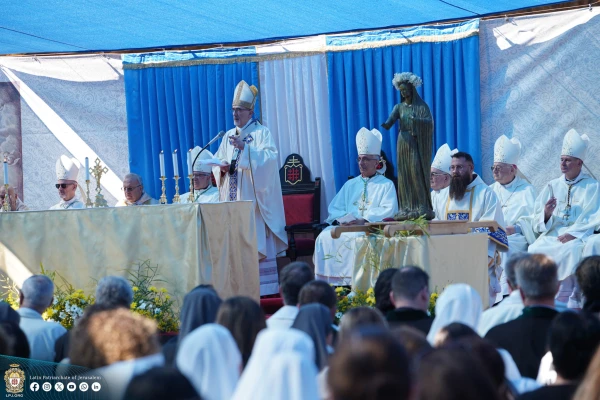 Cardinal Pizzaballa at the Mass he presided over for the feast of Our Lady Queen of Palestine. Credit: Latin Patriarchate of Jerusalem.