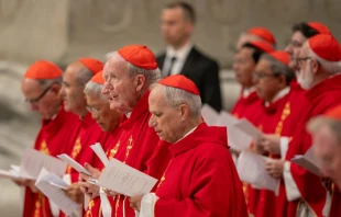 Misa “novendiali” en la basílica de San Pedro con todos los cardenales en sufragio por el Papa Francisco. Crédito: Daniel Ibáñez/EWTN