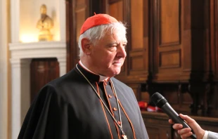 El Cardenal Gerhard Müller  tras tomar posesión de su iglesia titular, Santa Inés en Agonía, en Roma, el 14 de septiembre de 2014. Crédito: EWTN News