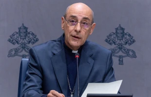 El prelado argentino durante la presentación Crédito: Daniel Ibañez/ EWTN News