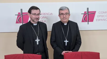 El presidente de la Conferencia Episcopal Española, Mons. Luis Argüello (d) y el vicepresidente, Cardenal José Cobo (i).
