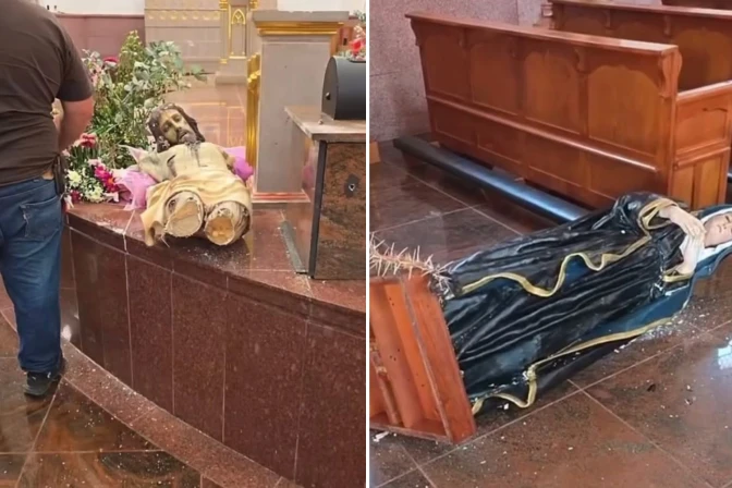 Vandalizan imágenes de Cristo y la Virgen en iglesia católica de Michoacán, México