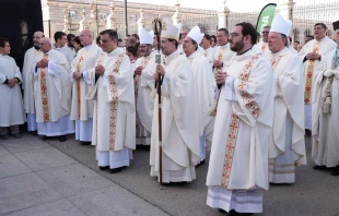 El Cardenal José Cobo, Arzobispo de Madrid, junto a sus obispos auxiliares y presbíteros de Madrid. Crédito: Archidiócesis de Madrid.