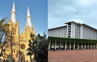 Imagen de la Catedral de Nuestra Señora de la Asunción y de la Mezquita Istiqlal de Yakarta Crédito: Dominio público