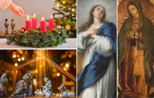 Corona de Adviento / Pesebre o nacimiento / Inmaculada Concepción / Virgen de Guadalupe. Crédito: Canva Pro