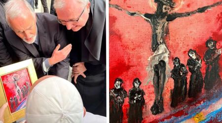 El Papa Francisco recibe el obsequio de la Sociedad del Apostolado Católico/Detalle de la obra