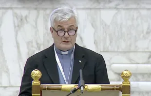 El P. Darío Vitali en el Sínodo de la sinodalidad en el Vaticano, el 18 de octubre de 2023. Crédito: Captura de video / Vatican Media.