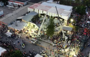 Derrumbe de la parroquia de la Santa Cruz en Tamaulipas (México). Crédito: Protección Civil Tamaulipas