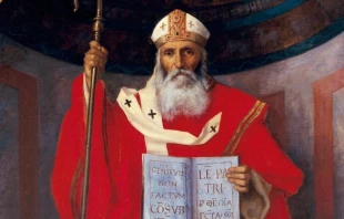 El obispo Osio de Córdoba, retratado por Ángel Barcia (1878). Crédito: Dominio público.