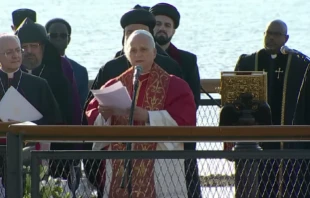 Papa León XIV en el Encuentro Ecuménico de Oración a 1.700 años del Concilio de Nicea Crédito: Captura de video/EWTN en Español