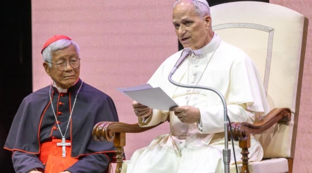 León XIV durante el encuentro con sacerdotes este jueves