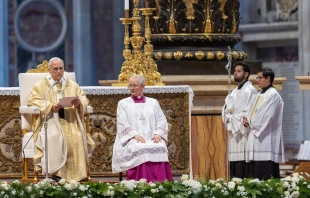 El Papa León XIV mientras pronuncia la homilía Crédito: Daniel Ibañez/ EWTN News