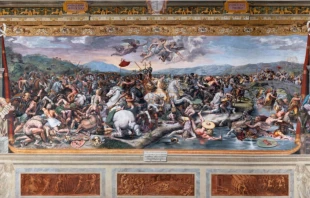 La “Sala de Constantino” es la obra maestra de Rafael que representa la victoria de Constantino contra Majencio en el Puente Milvio. Crédito: Vatican Media