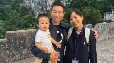 Shushu, junto a su marido Josemi y su hijo Emanuel durante la JEMJ en el Santuario de Covadonga