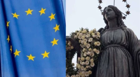 Bandera de la Unión Europea/ Imagen de la Inmaculada Concepción de Roma