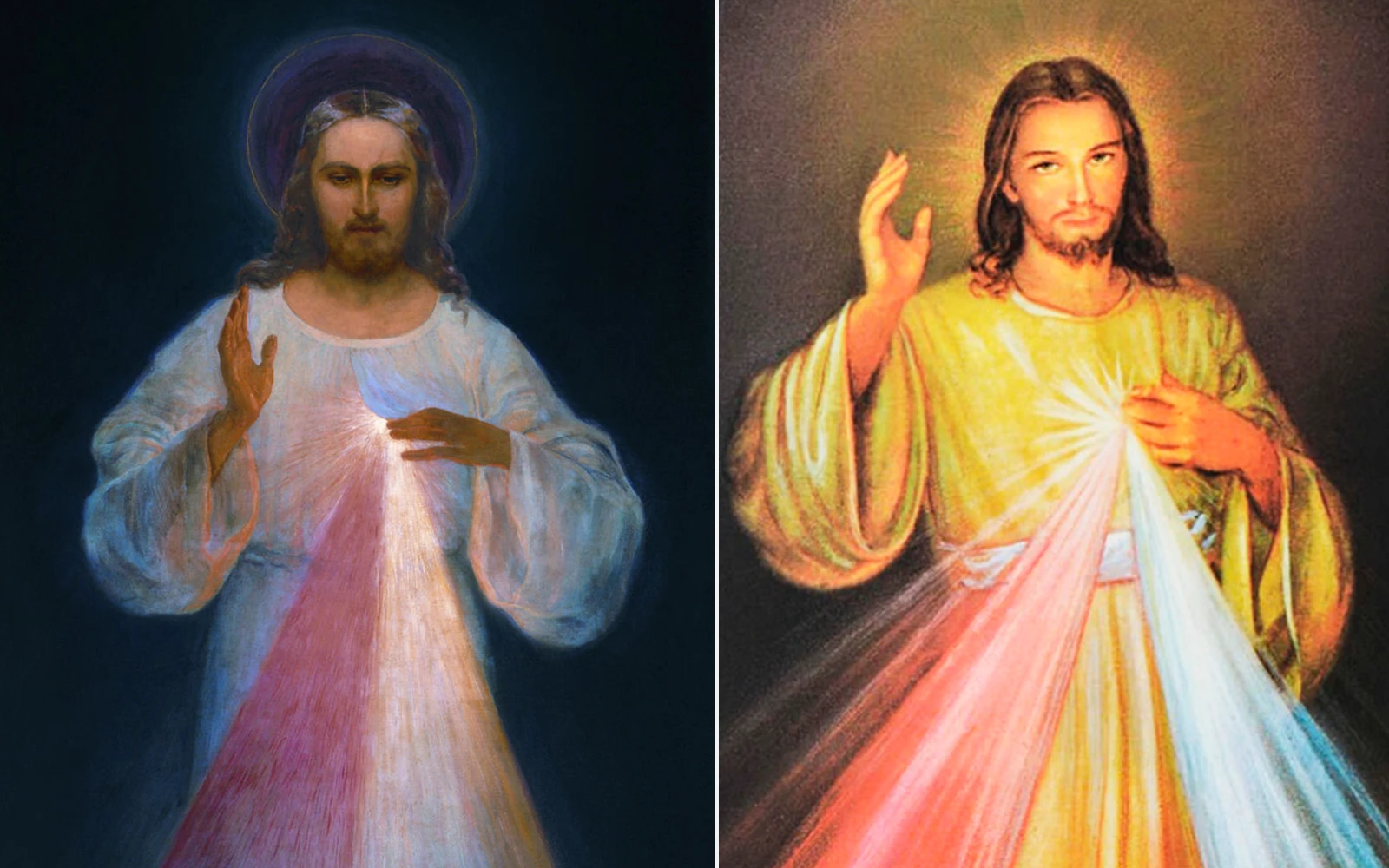 La primera representación de la Divina Misericordia, pintada por Eugenio Kazimirowski y la versión posterior de Adolf Hyła, que se ha hecho famosa en todo el mundo.?w=200&h=150