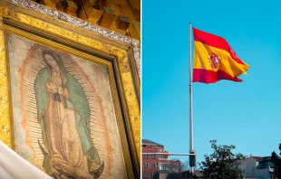 Imagen de la Virgen de Guadalupe y la bandera española Crédito: Canva