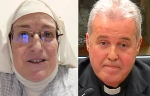 La exabadesa cismática de Belorado, Laura García de Biedma y el Arzobispo de Burgos, Mons. Mario Iceta. Crédito: Captura de Instagram / Arzobispado de Burgos.