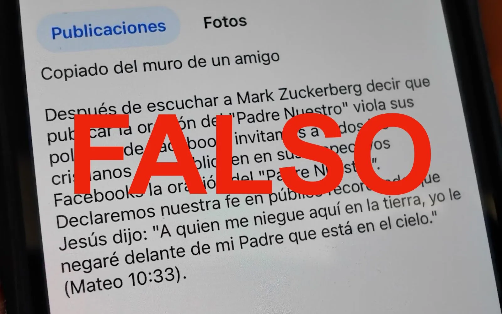 Es falso el mensaje que circula en redes sociales que dice que Marck Zuckerberg ha prohibido publicar el Padre Nuestro en Facebook.?w=200&h=150