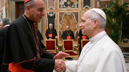 El Papa León XIV saluda al prefecto del Dicasterio para la Doctrina de la Fe, el Cardenal Víctor Manuel Fernández