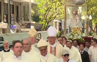 Procesión con la imagen de la Virgen Crédito: La Misa del Domingo Rosario/YouTube