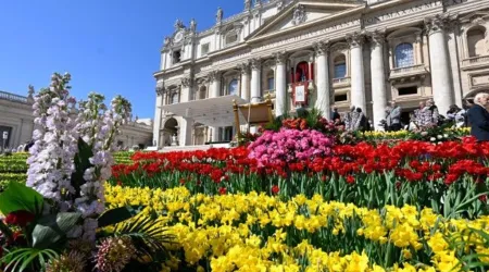 La Plaza de San Pedro adornada con flores de Holanda en Semana Santa 22032024