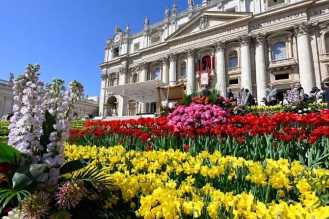 La Plaza de San Pedro adornada con flores de Holanda en Semana Santa 22032024