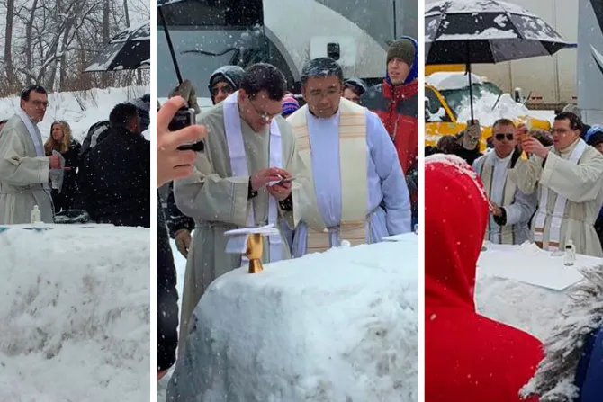 FOTOS: Quedaron atrapados por tormenta Jonas, hicieron altar de nieve y celebraron Misa 