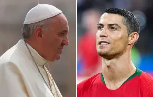 El Papa Francisco y Cristiano Ronaldo. Crédito: Daniel Ibáñez - ACI Prensa / Soccer.ru  (CC BY SA 3.0)