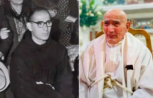 El sacerdote italiano Antonino Vaccaro cuando ingresó a la Orden franciscana y cuando cumplió 100 años. Crédito: Parroquia San Rafael Arcángel.