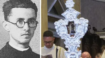 Sacerdote mártir Giuseppe Rossi y una reliquia suya en la Misa de beatificación el 26 de mayo.