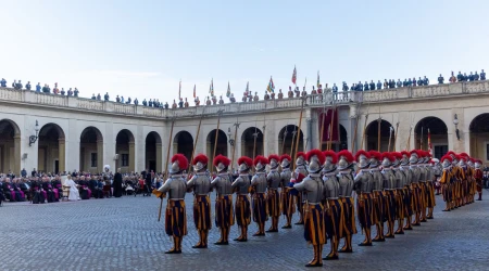 La Guardia Suiza está compuesta por 135 soldados. Este cuerpo militar es el ejército profesional más pequeño del mundo y se encarga de proteger al Papa y a la Santa Sede.