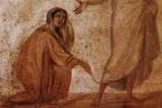 Arte paleocristiano en las catacumbas de Roma que representa la curación de la hemorroísa.