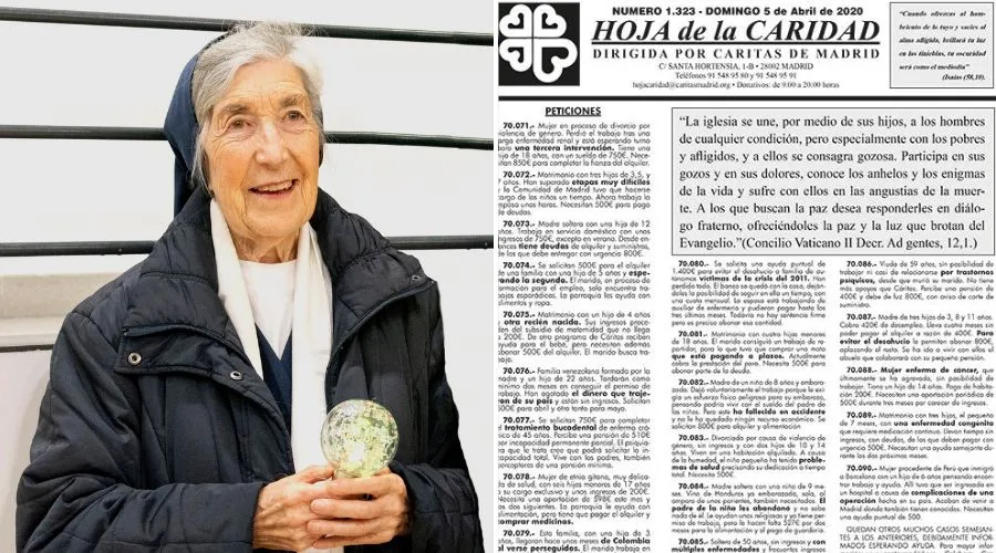 Sor Josefina Calvo, hija de la Caridad, falleció a los 90 años. Crédito: Cáritas Madrid?w=200&h=150