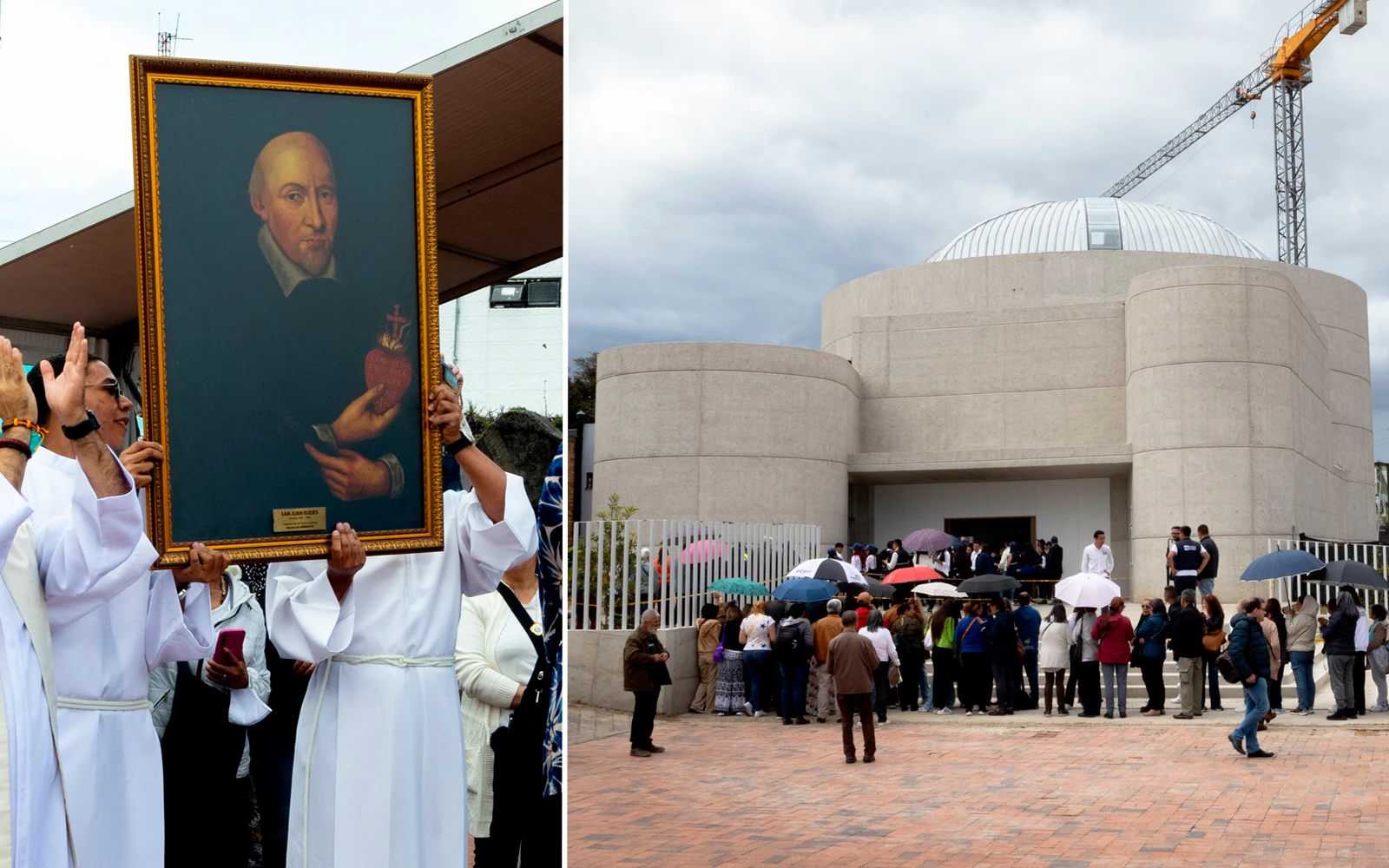 Cuadro con la imagen de San Juan Eudes y la nueva iglesia consagrada en el barrio Minuto de Dios en Bogotá.?w=200&h=150