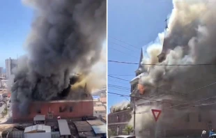 Incendio en la Iglesia San Antonio de Padua en Iquique, Chile. Crédito: Bomberos de Chile