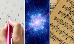 Imagen referencial de un calendario, el big bang, notas musicales