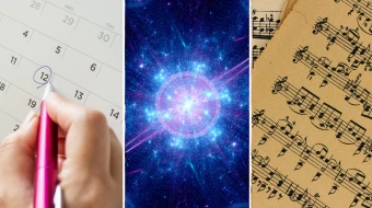 Imagen referencial de un calendario, el big bang, notas musicales