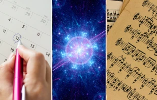Imagen referencial de un calendario, el big bang, notas musicales Crédito: Kwangmoozaa, Sakkmesterke, Buchkiste / Canva