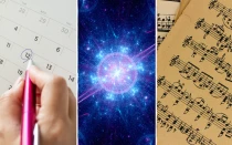 Imagen referencial de un calendario, el big bang, notas musicales