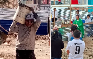 El P. Javier Cajusol Villegas construye con sus propias manos una iglesia en Chiclayo, la diócesis del norte del Perú donde fue obispo el Papa León XIV. Crédito: Cortesía P. Javier Cajusol