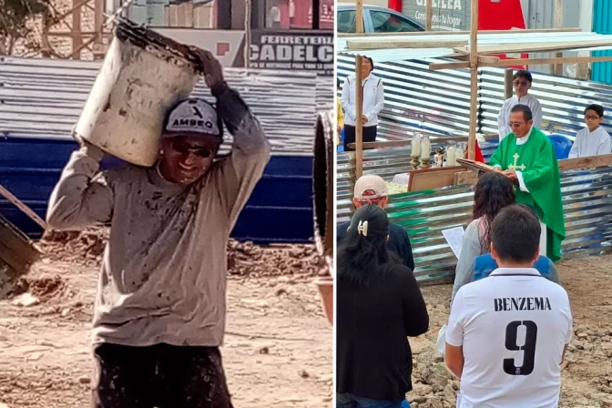 El P. Javier Cajusol Villegas construye con sus propias manos una iglesia en Chiclayo, Perú.