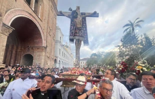 La multitudinaria peregrinación del Señor de las Aguas de Girón. Crédito: Cortesía de Radio Católica Cuenca