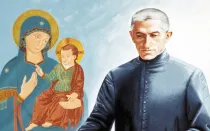 Beato José Allamano, futuro santo, junto a la imagen de Nuestra Señora de la Consolata de Turín