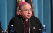 El Arzobispo de Los Ángeles, California (Estados Unidos), Mons. José Gómez en el North American College, 2 de mayo de 2015.