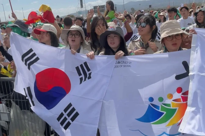 Jóvenes con banderas de Corea.