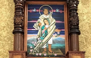 Imagen de San Juan Diego en la Antigua Parroquia de Indios, en el complejo de la Basílica de Guadalupe en Ciudad de México. Crédito: David Ramos/ACI Prensa.