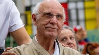 P. Júlio Lancellotti durante el acto “Elas Ficam e em Defesa do MST”, realizado el 8 de julio de 2023 en defensa del Movimiento de los Trabajadores Rurales Sin Tierra (MST), en São Paulo (Brasil).